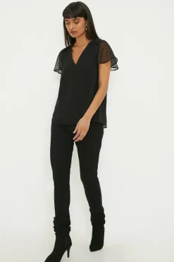 Dobby Chiffon Angel Sleeve Blouse