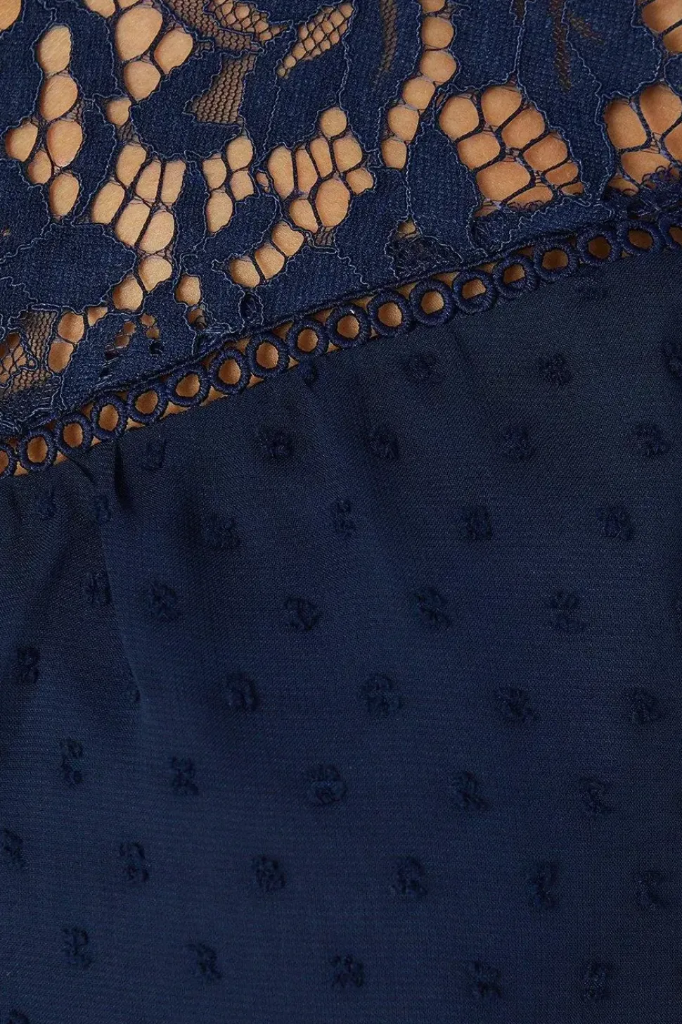 Dobby Chiffon Lace Trim Blouse