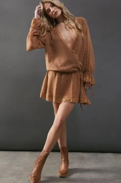Dobby Chiffon Lace Wrap Mini Dress