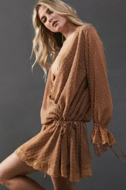 Dobby Chiffon Lace Wrap Mini Dress