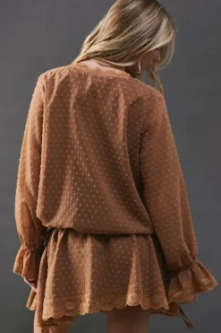 Dobby Chiffon Lace Wrap Mini Dress