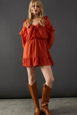 Dobby Chiffon Ruffle Waisted Mini