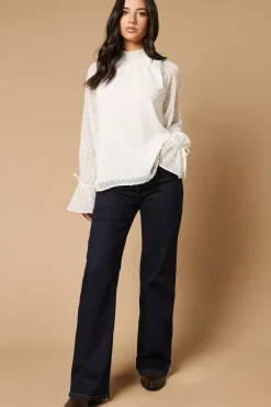 Dobby Chiffon Tie Cuff Blouse