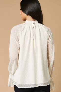 Dobby Chiffon Tie Cuff Blouse
