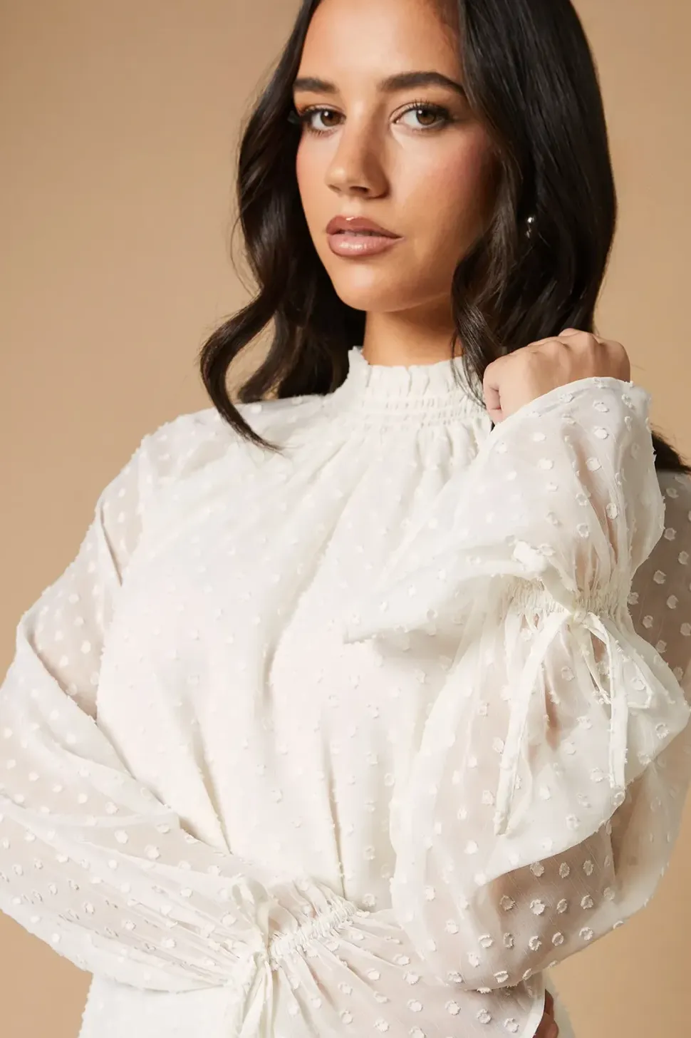 Dobby Chiffon Tie Cuff Blouse