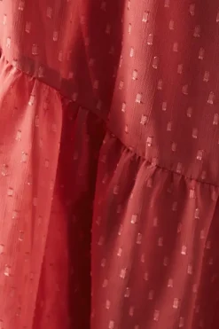 Dobby Chiffon Tie Neck Drop Hem Mini Smock Dress