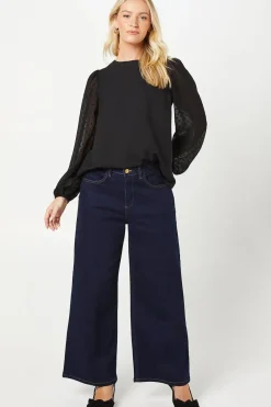 Dobby Contrast Sleeve Blouse