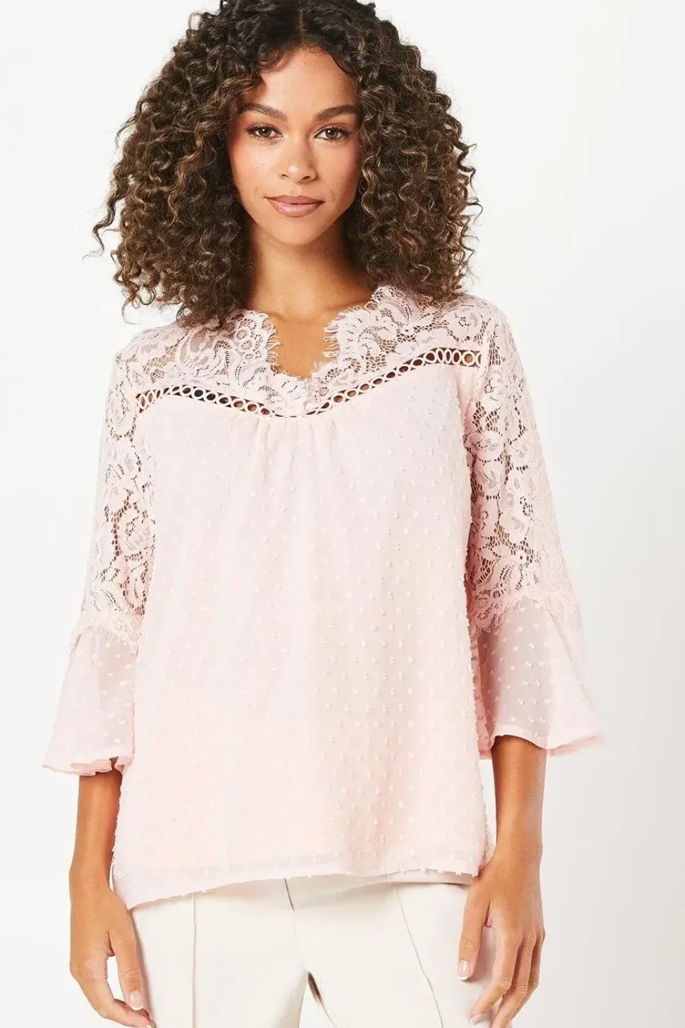 Dobby Lace Yoke Blouse