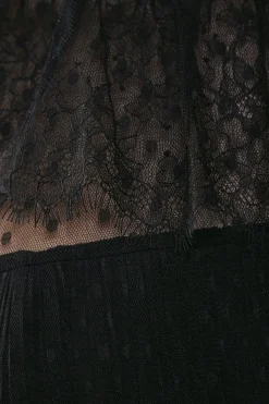 Dobby Tulle Lace Frill Neck Blouse