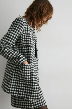 Dogstooth Tweed Long Line Jacket