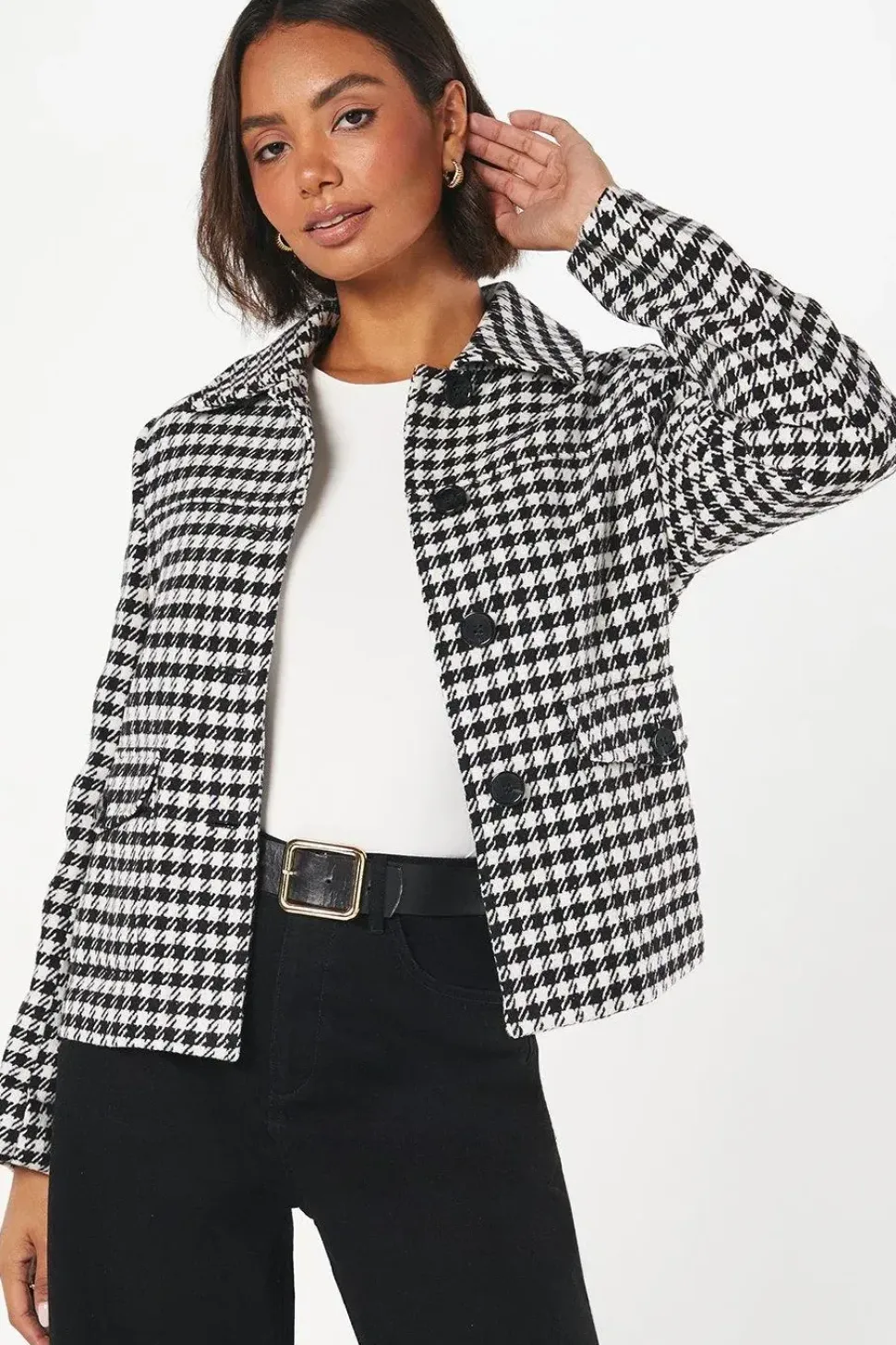 Dogtooth Wool Short Coat