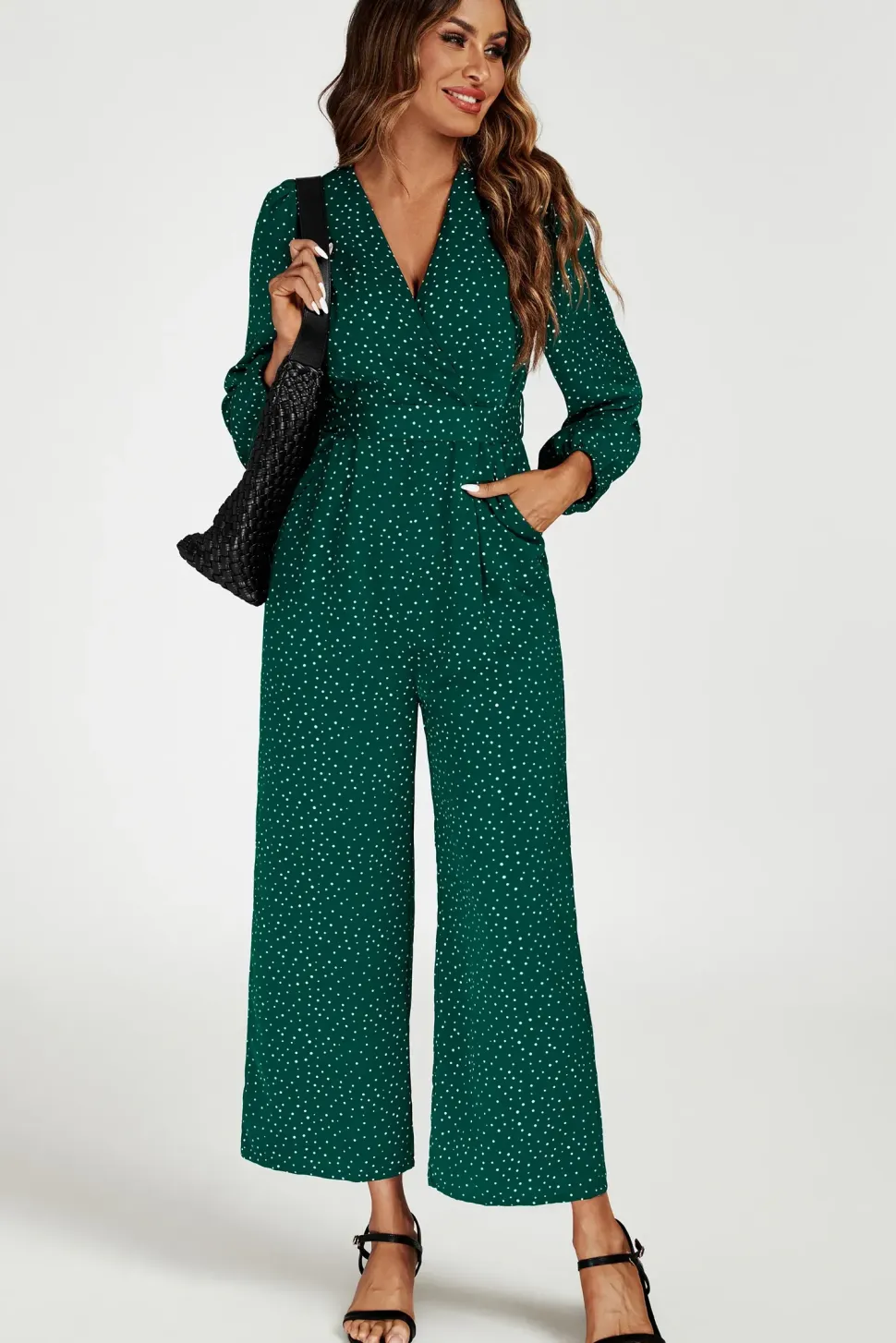 Dot Print Wrap Jumpsuit In Green