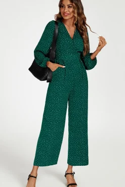 Dot Print Wrap Jumpsuit In Green