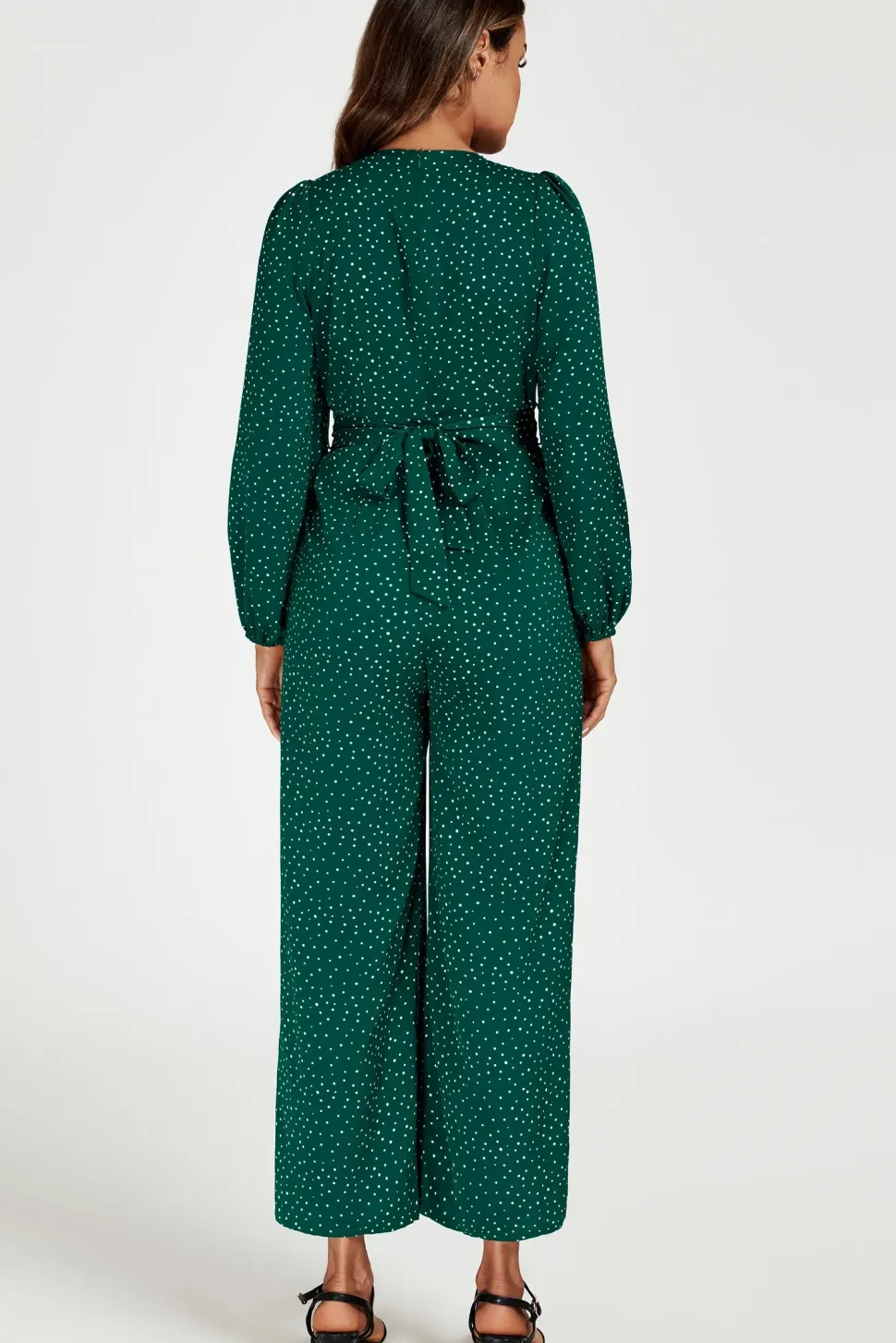 Dot Print Wrap Jumpsuit In Green