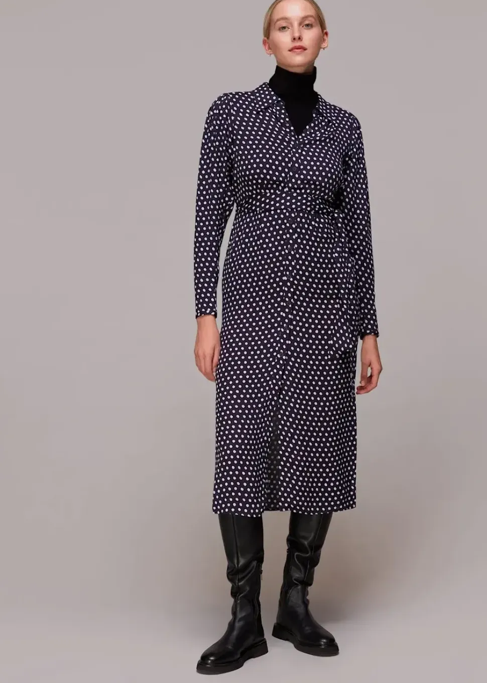 Dotted Spot Print Shirt Dress-