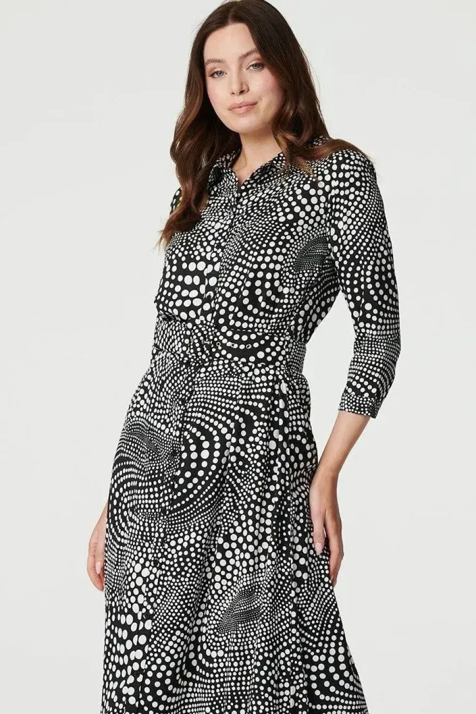 Dotty Print 3/4 Sleeve Shirt Dress