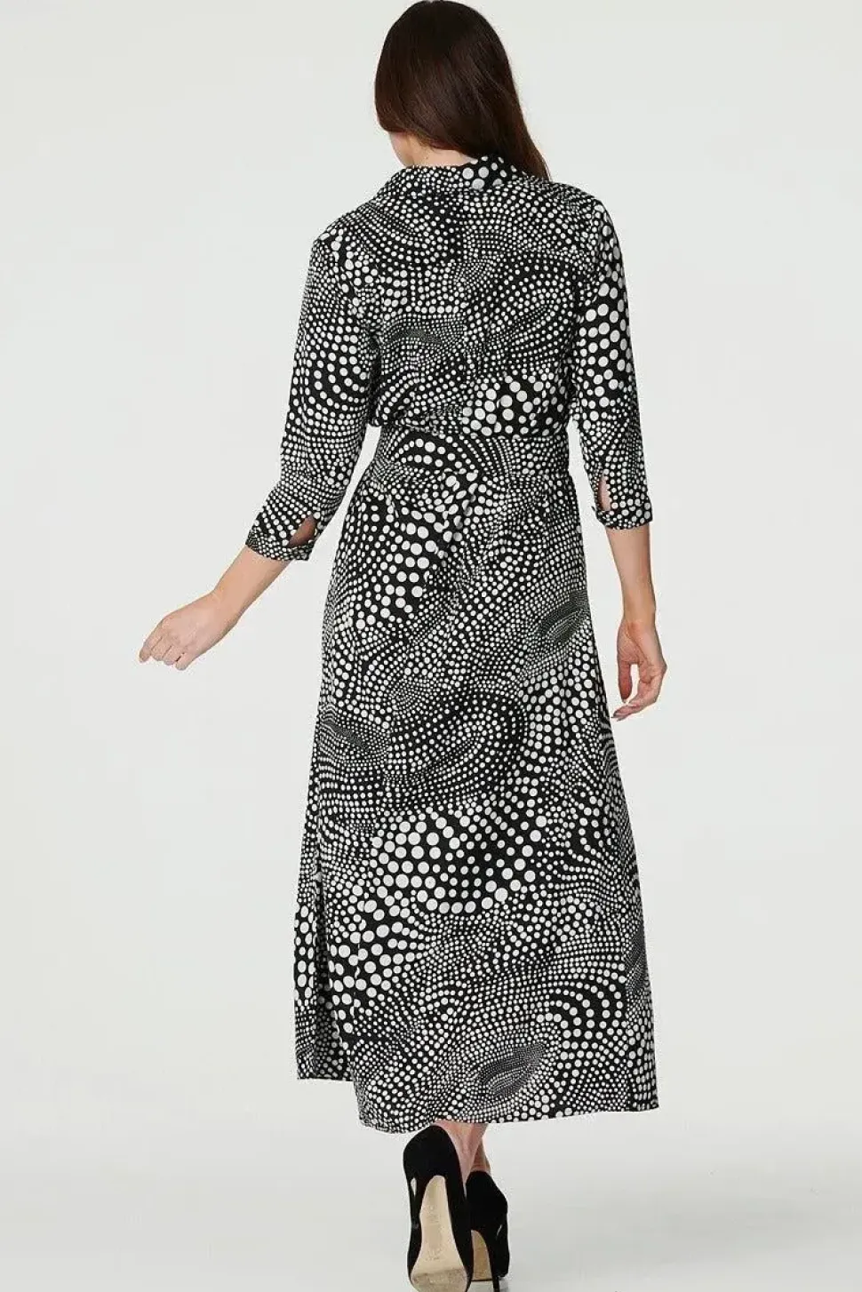 Dotty Print 3/4 Sleeve Shirt Dress