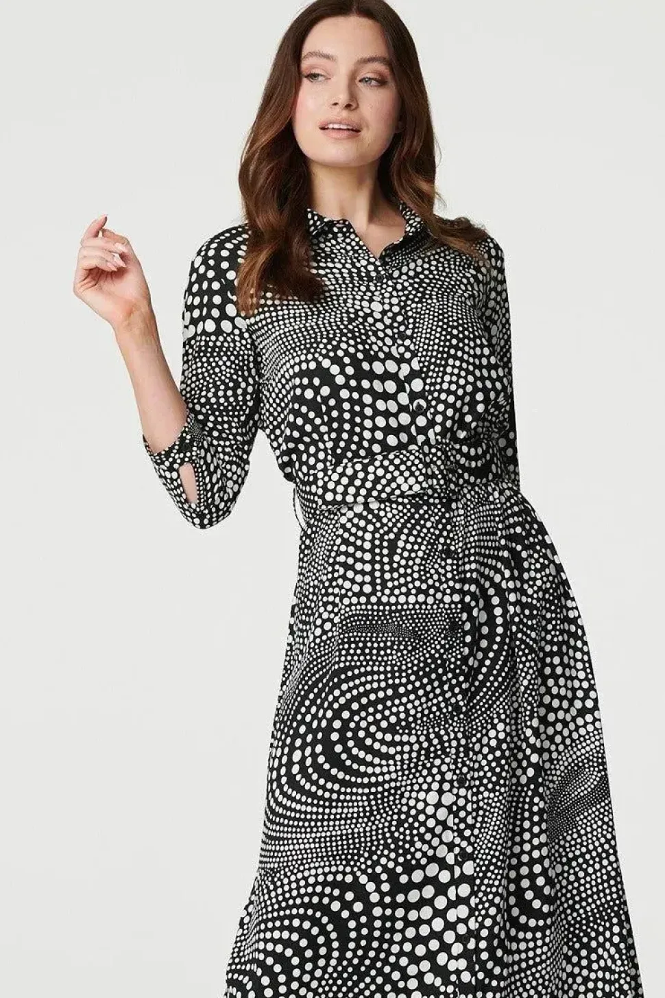 Dotty Print 3/4 Sleeve Shirt Dress