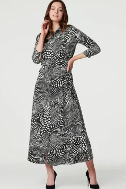Dotty Print 3/4 Sleeve Shirt Dress
