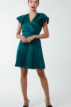 Double Angel Sleeve Wrap Dress
