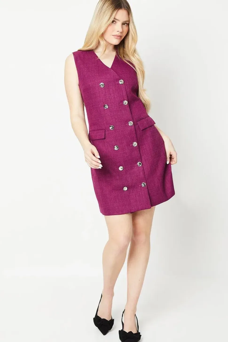 Double Breasted Boucle Shift Dress