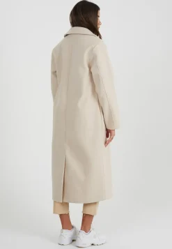 Double Breasted Faux Wool Longline Coat