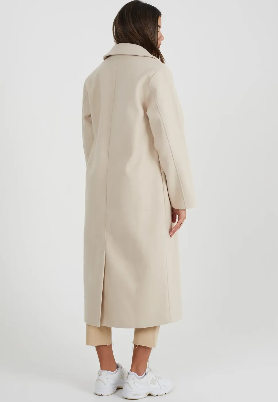 Double Breasted Faux Wool Longline Coat