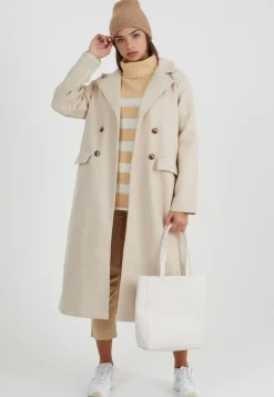 Double Breasted Faux Wool Longline Coat