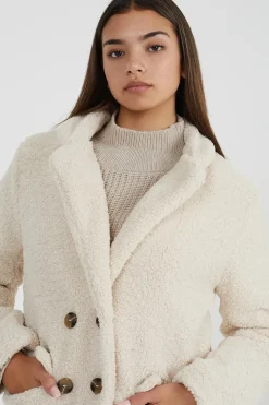 Double Breasted Longline Faux Fur Jacket