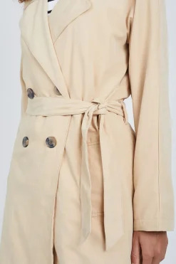 Double-Breasted Longline Trench Coat with Raglan Sleeves