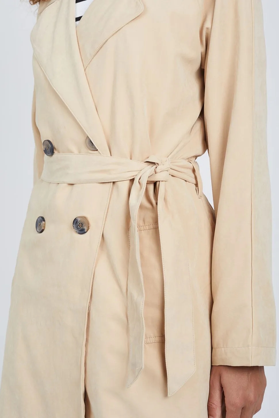 Double-Breasted Longline Trench Coat with Raglan Sleeves