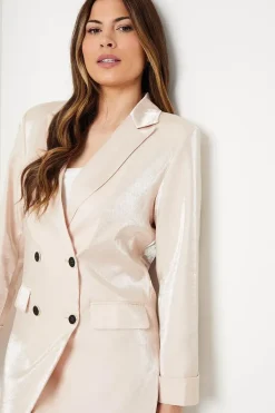 Double Breasted Satin Shimmer Longline Blazer