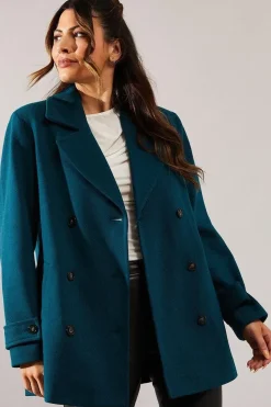 Double Breasted Twill Military Blazer Coat