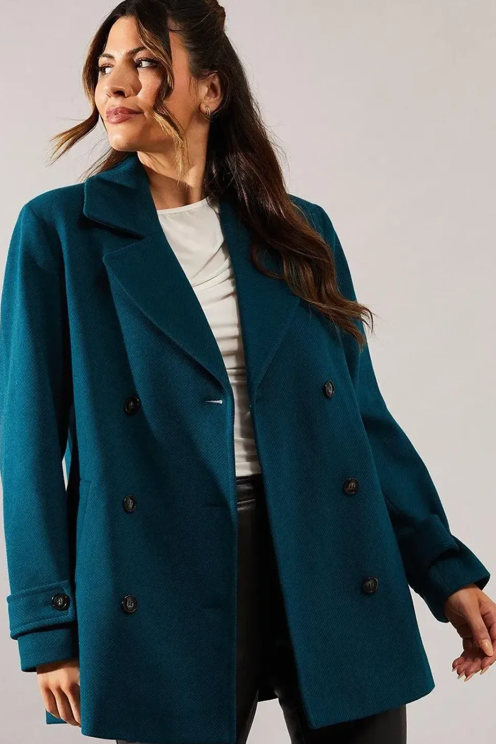 Double Breasted Twill Military Blazer Coat
