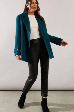 Double Breasted Twill Military Blazer Coat