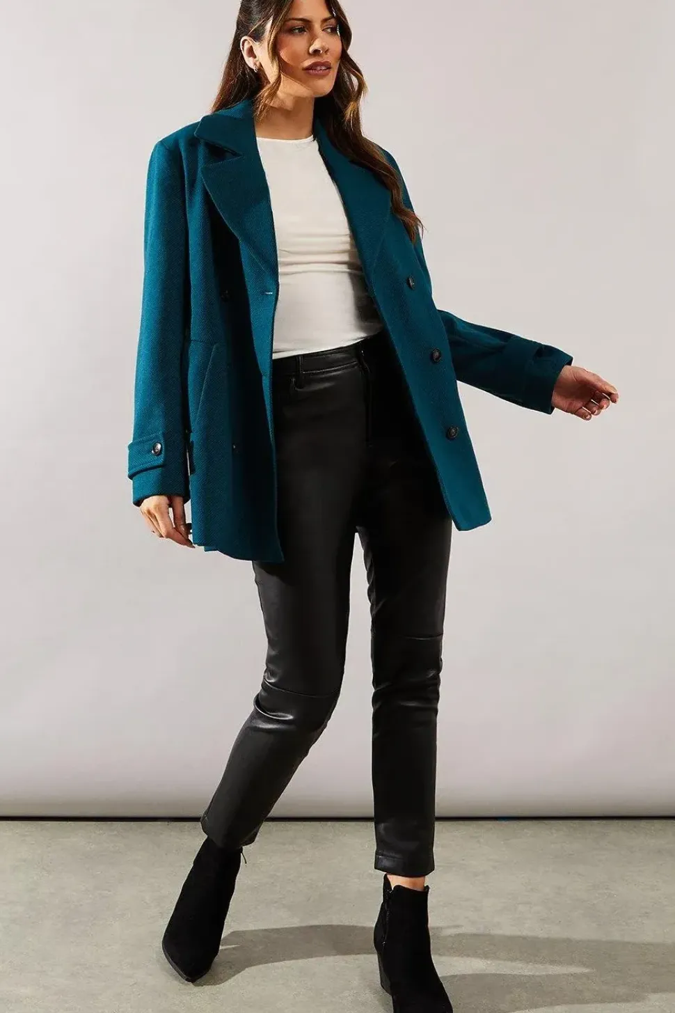 Double Breasted Twill Military Blazer Coat