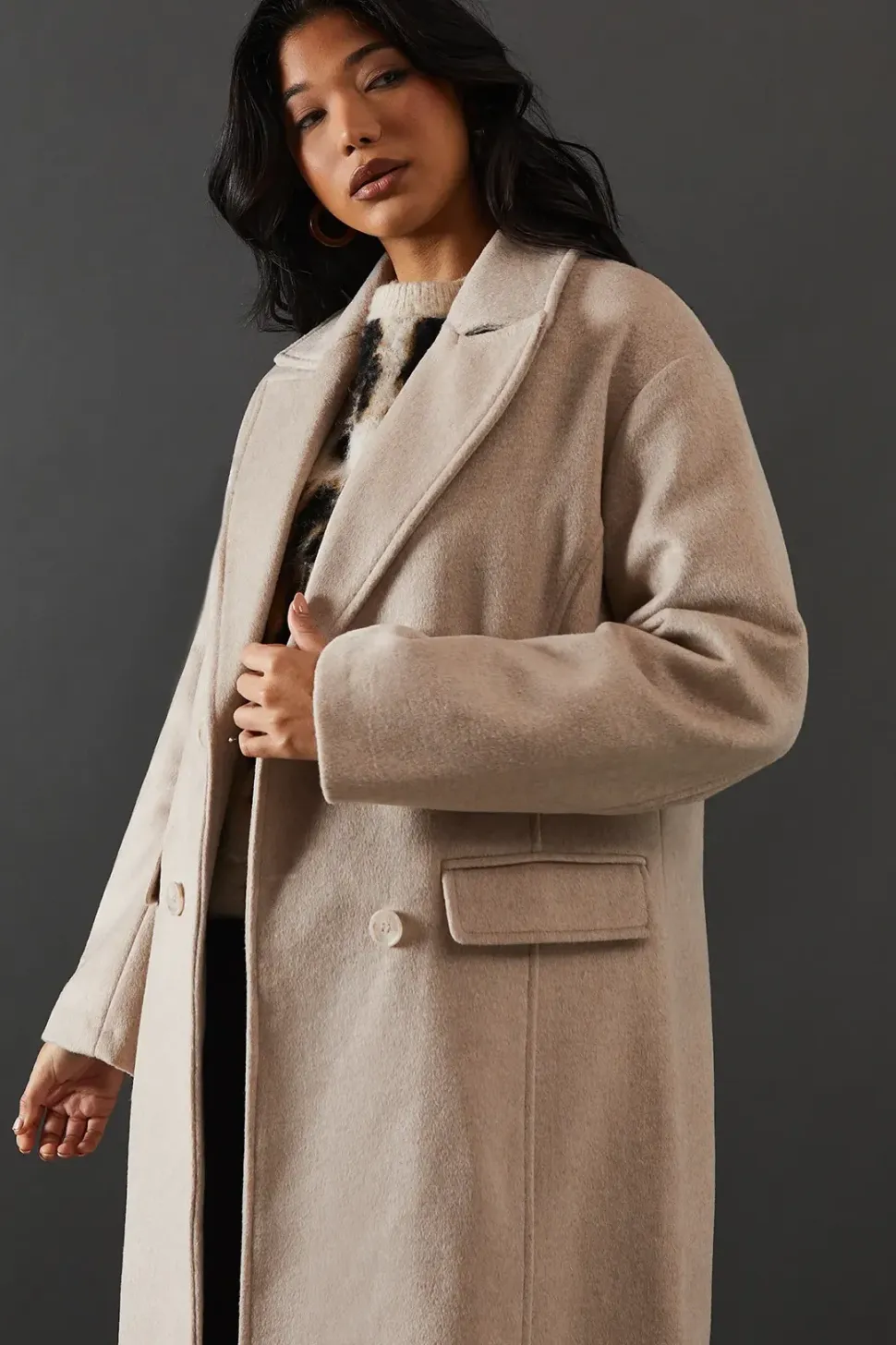 Double Breasted Wool Blend Maxi Coat