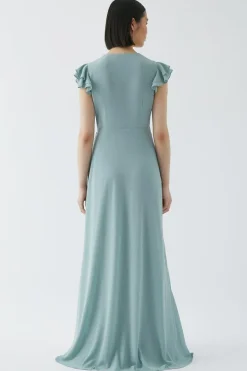 Double Flutter Sleeve Waterfall Wrap Bridesmaid Dress