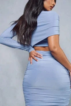 Double Layer Slinky Asymmetric Long Sleeve Bodycon Mini Dress