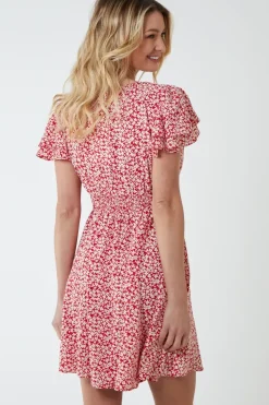 Double Ruffle Empire Shirred Mini Dress