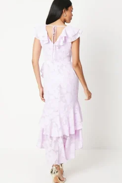 Double Ruffle Georgette Jacquard Midi Dress