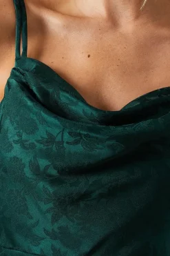 Double Strap Cowl Neck Satin Jacquard Bridesmaids Dress