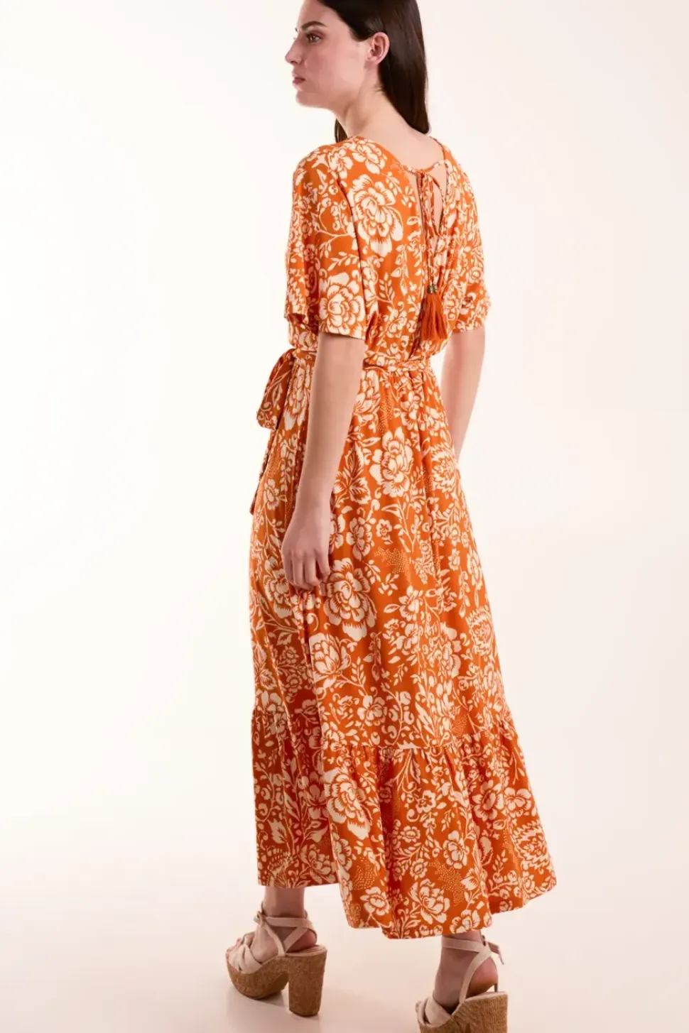 Double V Midi Dress With Tassel Tie