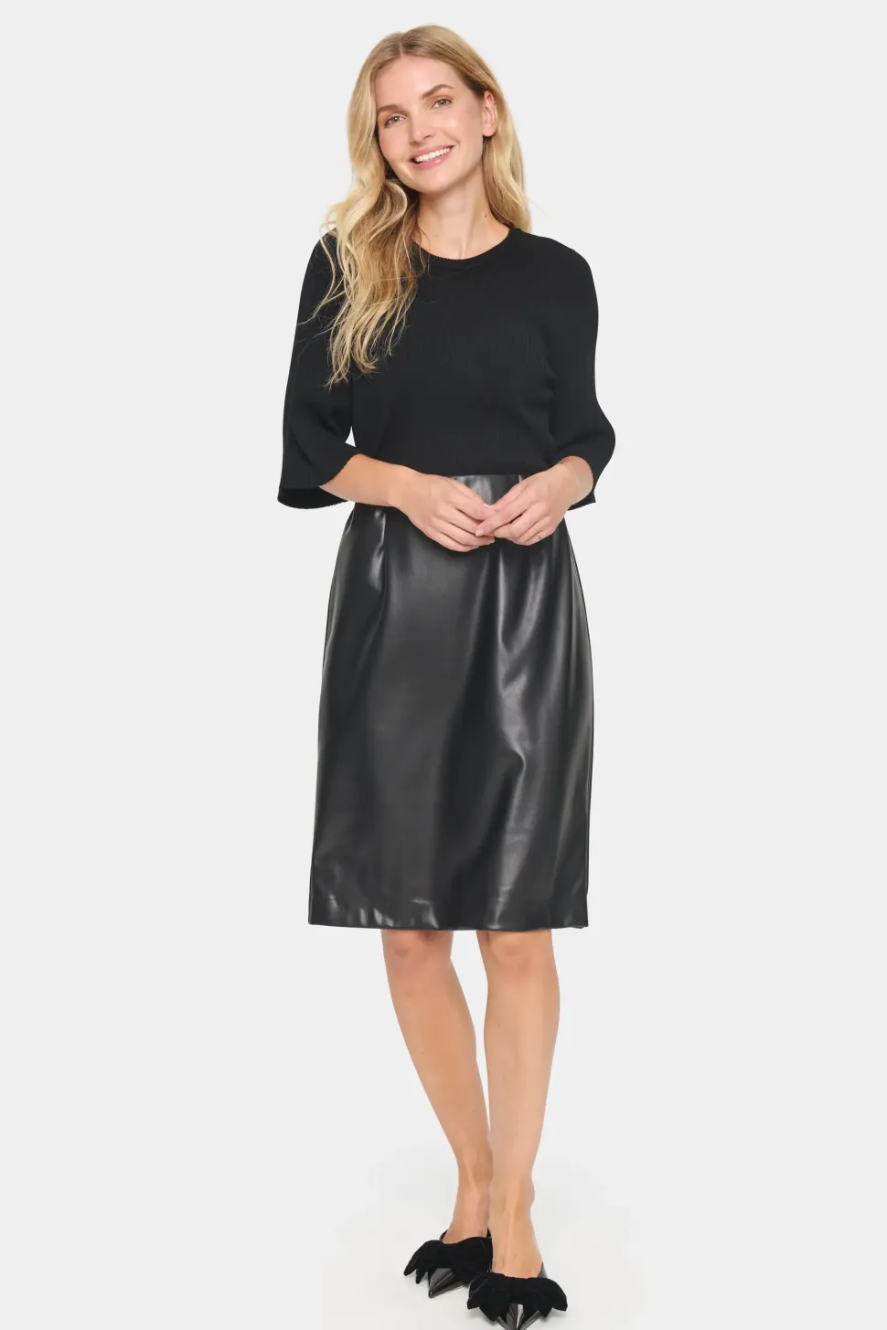 DowieSZ Skirt Faux Leather Elastic Waist-