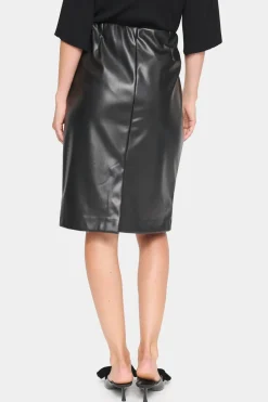 DowieSZ Skirt Faux Leather Elastic Waist-