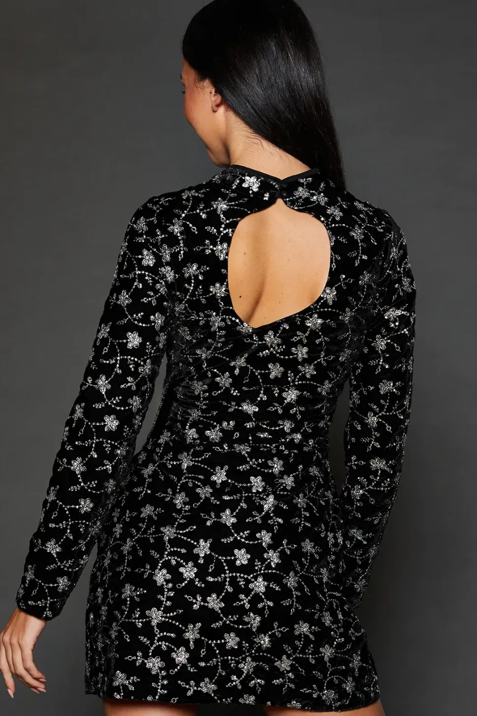 Dp Luxe Black Embroidered Velvet Mini Dress