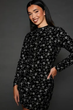 Dp Luxe Black Embroidered Velvet Mini Dress