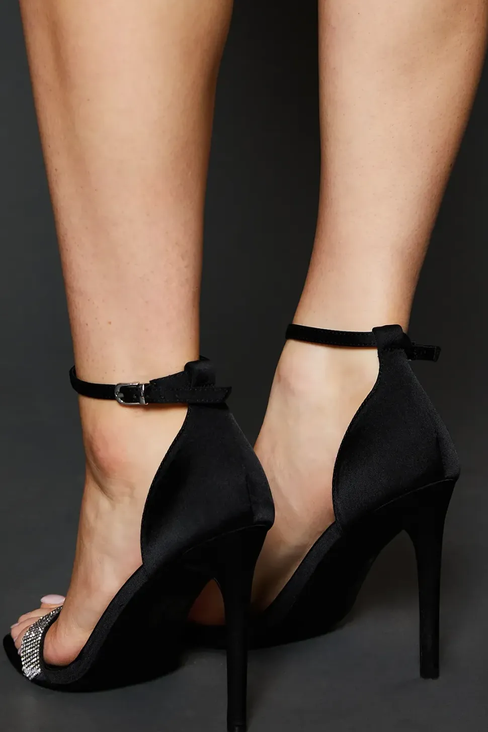 Dp Luxe Diamante Satin Stiletto Heeled Sandals