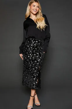 Dp Luxe Embroidered Velvet Midi Skirt