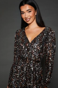 DP Luxe Multi Sequin Wrap Belted Midi Dress